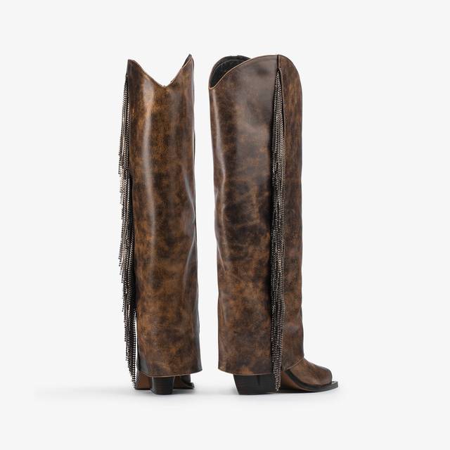 Le Silla Stivale al ginocchio d'ispirazione Western con risvolto pelle effetto vintage marrone Affare Del Giorno