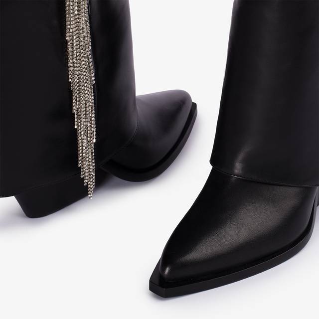 Le Silla Stivale al ginocchio d'ispirazione Western con risvolto nappa nera con frange argento Hotsell
