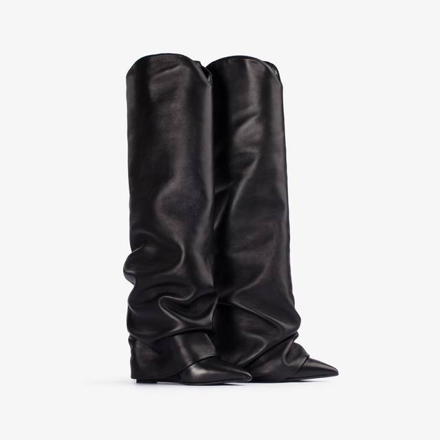 Le Silla Stivale al ginocchio con risvolto d'ispirazione Western nappa nero Sottocosto