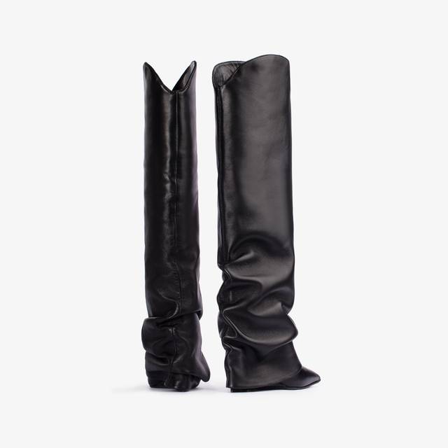 Le Silla Stivale al ginocchio con risvolto d'ispirazione Western nappa nero Sottocosto