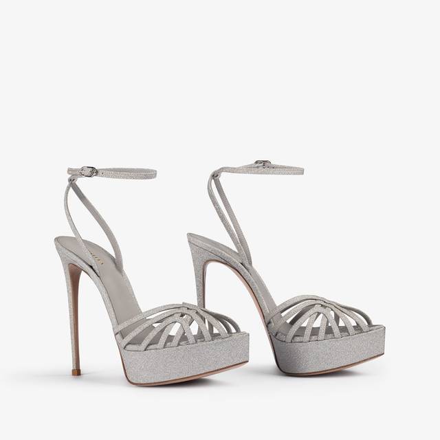 Le Silla Sandalo con plateau glitter argento Online
