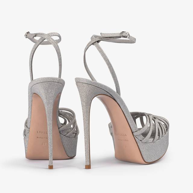 Le Silla Sandalo con plateau glitter argento Online