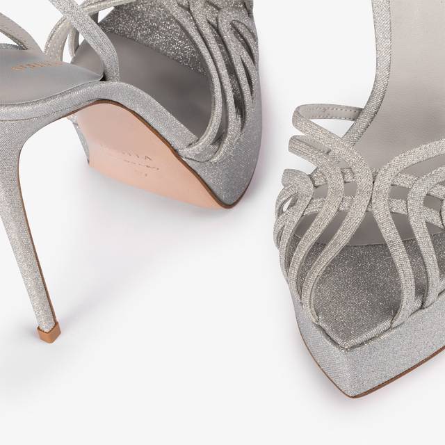 Le Silla Sandalo con plateau glitter argento Online