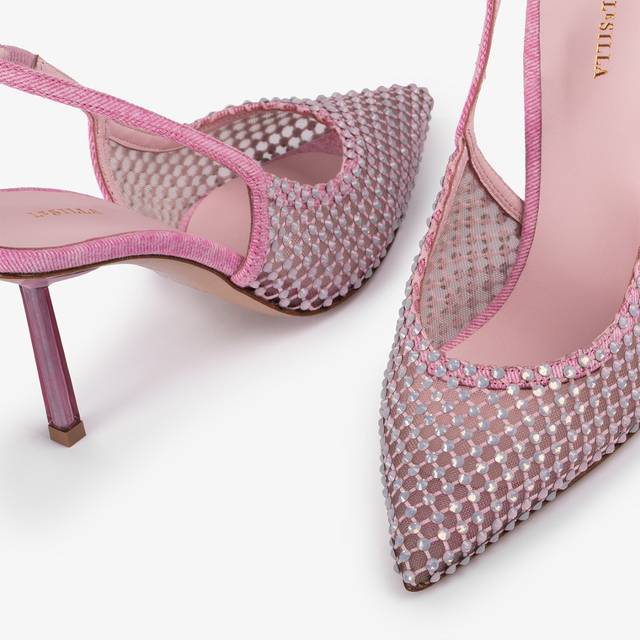 Le Silla Slingback gioiello rete denim rosa dea Saldi Di Fabbrica