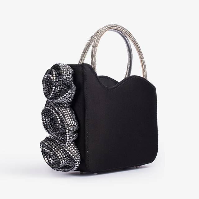 Le Silla Mini bag raso nero e Cristalli con rose gioiello Hotsell