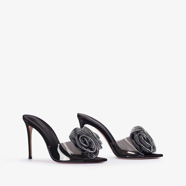 Le Silla Sandalo raso e plexy nero e Cristalli Vendita Calda
