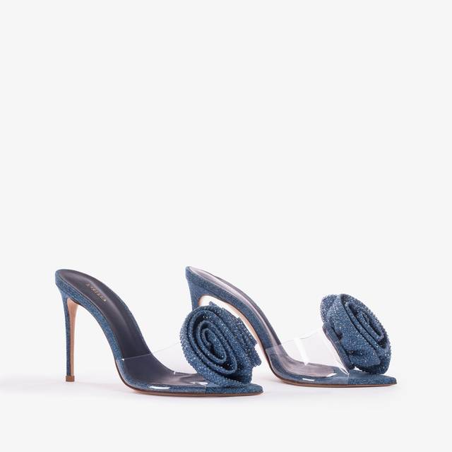 Le Silla Sandalo mule gioiello denim e plexy blu e Cristalli Vendita Economica