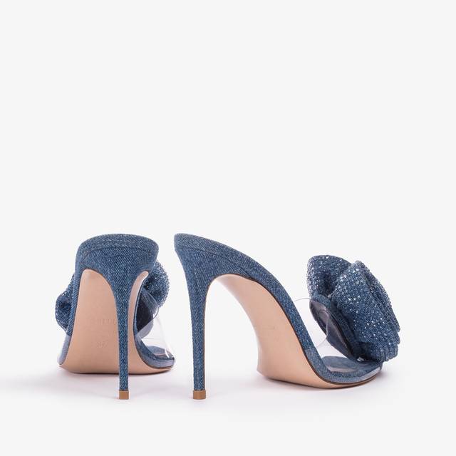 Le Silla Sandalo mule gioiello denim e plexy blu e Cristalli Vendita Economica