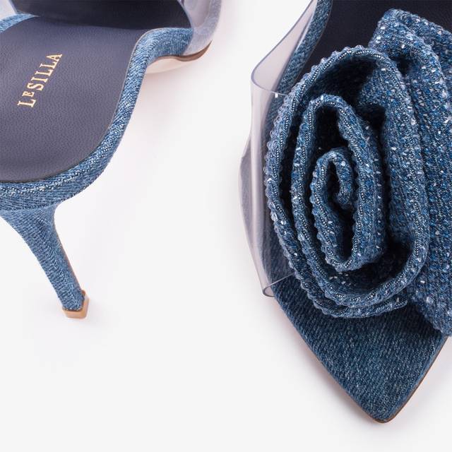Le Silla Sandalo mule gioiello denim e plexy blu e Cristalli Vendita Economica