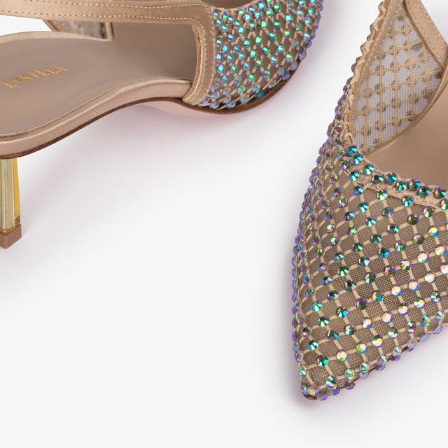 Le Silla Slingback gioiello rete oro e Cristalli iridescenti Shopping Online