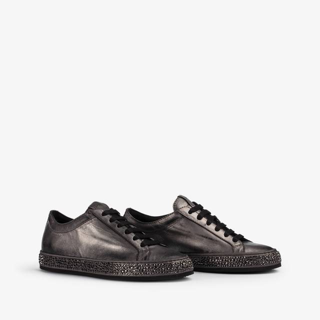 Le Silla Sneaker pelle laminata effetto vintage peltro con Cristalli Economico