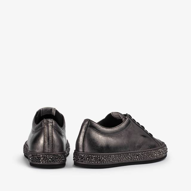 Le Silla Sneaker pelle laminata effetto vintage peltro con Cristalli Economico