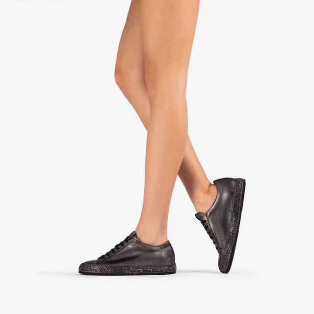 Le Silla Sneaker pelle laminata effetto vintage peltro con Cristalli Economico