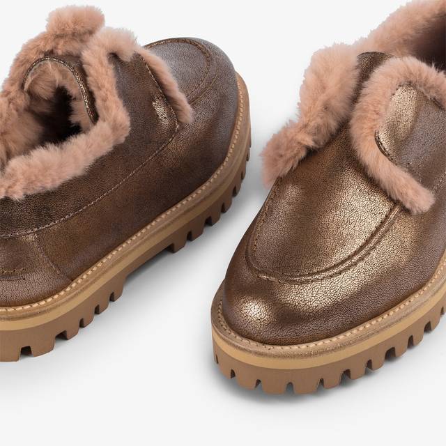 Le Silla Mocassino pelle laminata effetto vintage mordorè con fodera lapin Online
