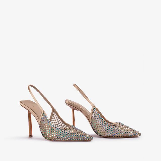 Le Silla Slingback gioiello rete oro e Cristalli iridescenti Italia