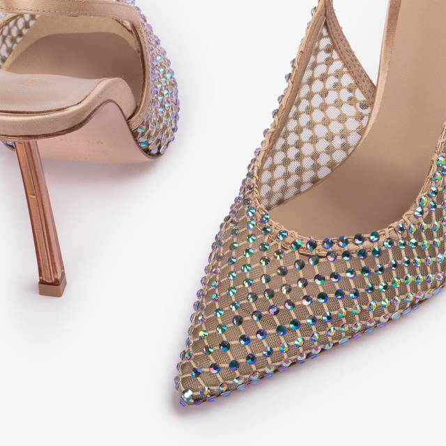 Le Silla Slingback gioiello rete oro e Cristalli iridescenti Italia