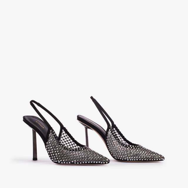 Le Silla Slingback gioiello rete nera e Cristalli argento 2025