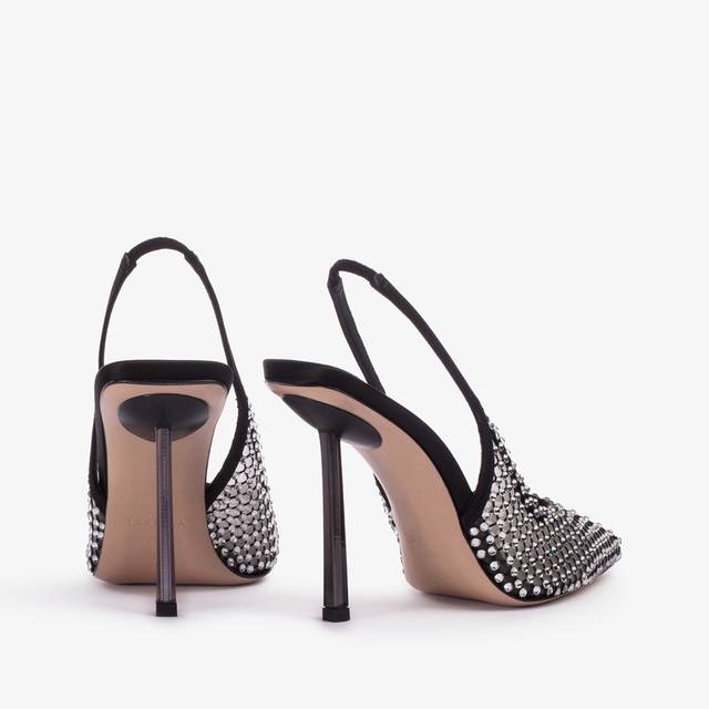 Le Silla Slingback gioiello rete nera e Cristalli argento 2025