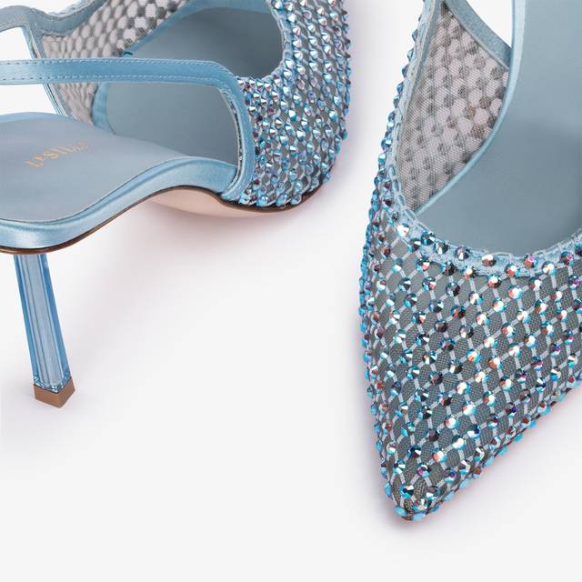 Le Silla Slingback gioiello rete azzurro cielo e Cristalli In Linea
