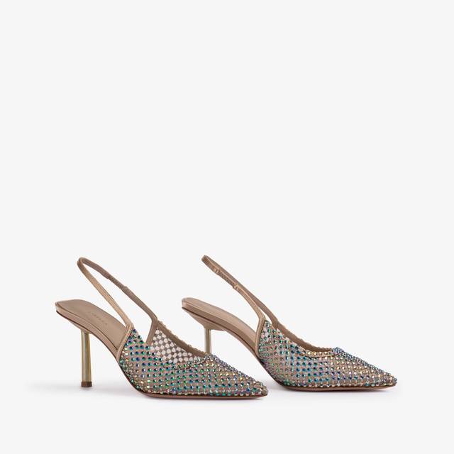 Le Silla Slingback gioiello rete oro e Cristalli iridescenti Nuovo