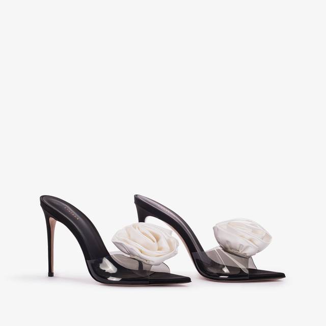 Le Silla Sandalo mule gioiello raso e plexy nero e bianco Vendita