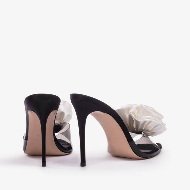 Le Silla Sandalo mule gioiello raso e plexy nero e bianco Vendita