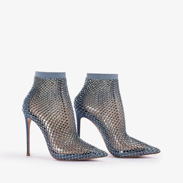 Le Silla Stivaletto calza blu denim e Cristalli Negozi Online