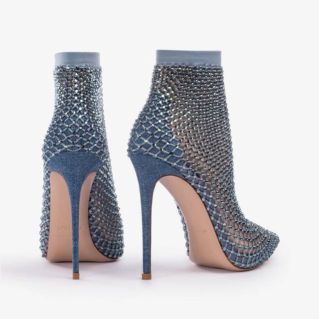Le Silla Stivaletto calza blu denim e Cristalli Negozi Online