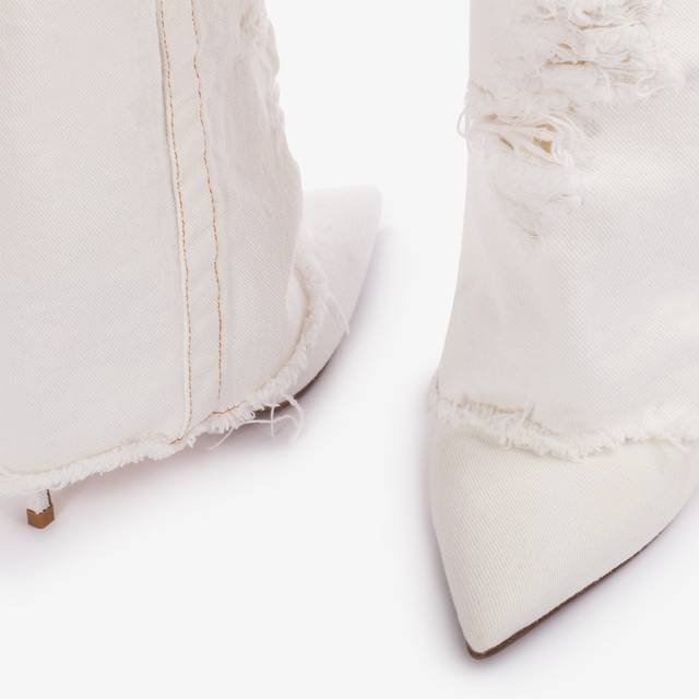 Le Silla Stivale al ginocchio con risvolto denim bianco distressed Presa