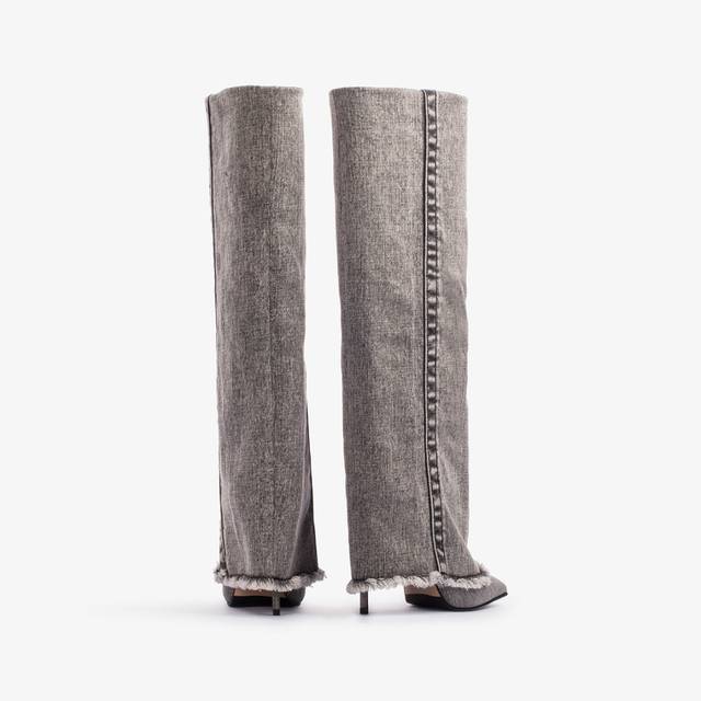 Le Silla Stivale al ginocchio con risvolto denim nero Sconto