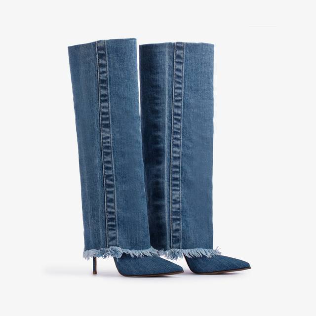 Le Silla Stivale con risvolto denim blu Offerta