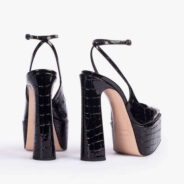 Le Silla Slingback con plateau stampa cocco nera In Vendita