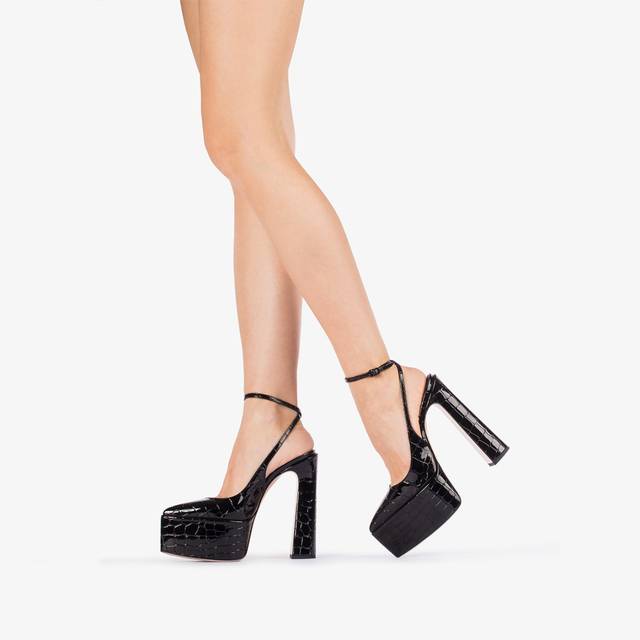 Le Silla Slingback con plateau stampa cocco nera In Vendita