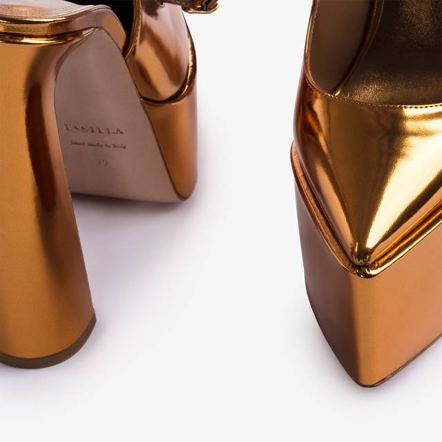 Le Silla Slingback con plateau metallizzata arancione marigold Saldi