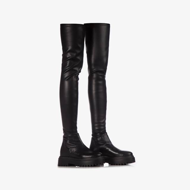 Le Silla Stivale sopra il ginocchio pelle vegan stretch nero Saldi Di Fabbrica