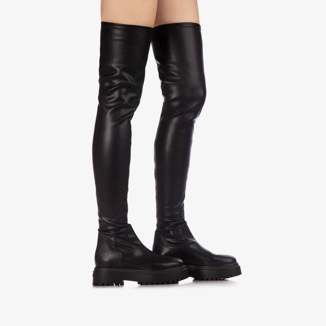 Le Silla Stivale sopra il ginocchio pelle vegan stretch nero Saldi Di Fabbrica