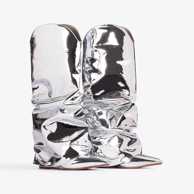 Le Silla Stivale al ginocchio d'ispirazione Western con risvolto metallizzato argento In Saldo