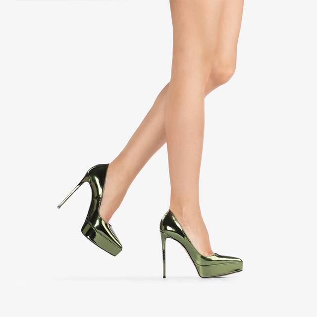 Le Silla Décolleté con plateau metallizzata verde pirite Moda
