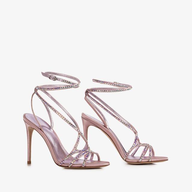 Le Silla Sandalo raso rosa Paris e Cristalli Italy