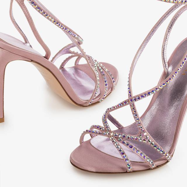 Le Silla Sandalo raso rosa Paris e Cristalli Italy