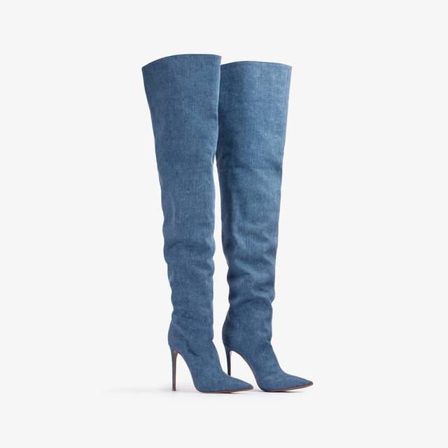 Le Silla Stivale sopra al ginocchio denim oversize blu Italia