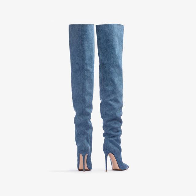 Le Silla Stivale sopra al ginocchio denim oversize blu Italia