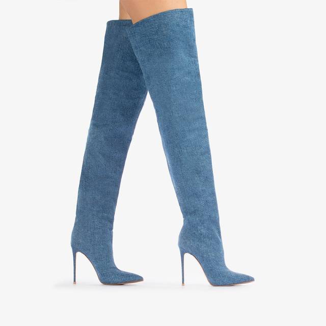 Le Silla Stivale sopra al ginocchio denim oversize blu Italia