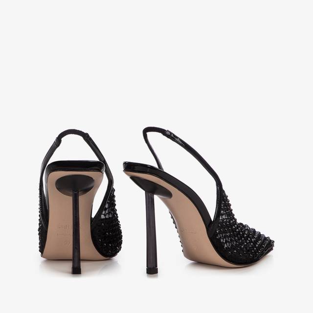Le Silla Slingback gioiello rete nero jet Shopping Online
