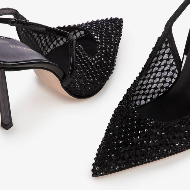 Le Silla Slingback gioiello rete nero jet Shopping Online