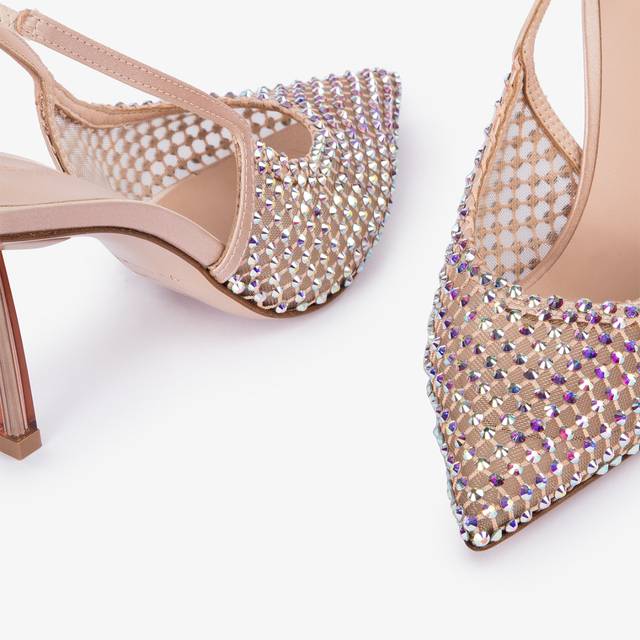 Le Silla Slingback gioiello rete nude skin Prezzo Ridotto