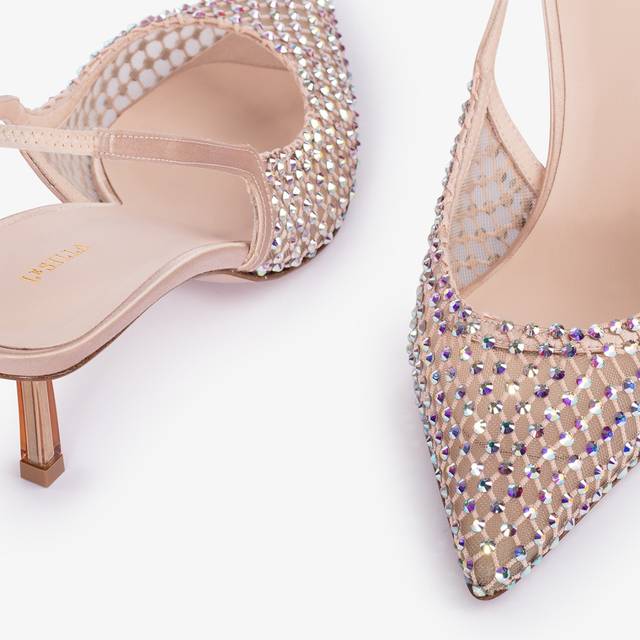 Le Silla Slingback gioiello rete nude skin Sottocosto