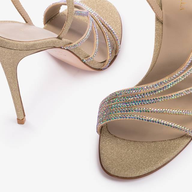 Le Silla Sandalo tessuto glitter oro e Cristalli iridescenti Offerte