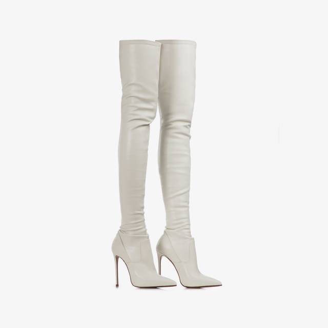 Le Silla Stivale sopra il ginocchio pelle vegan stretch bianco milk Moda