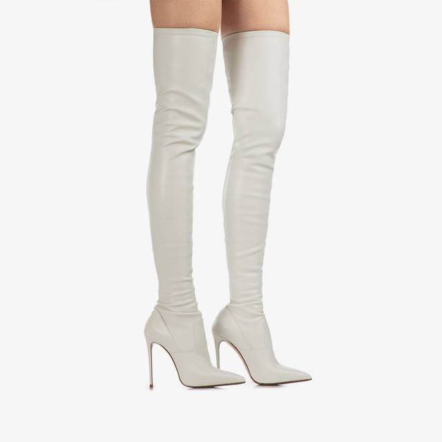 Le Silla Stivale sopra il ginocchio pelle vegan stretch bianco milk Moda
